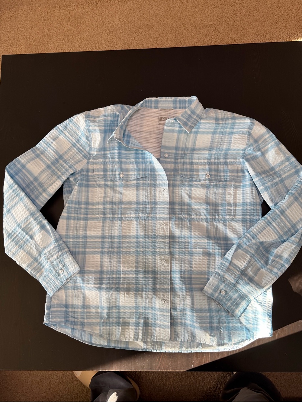 Light Blue Plaid Women’s Button-Up Camping Shirt